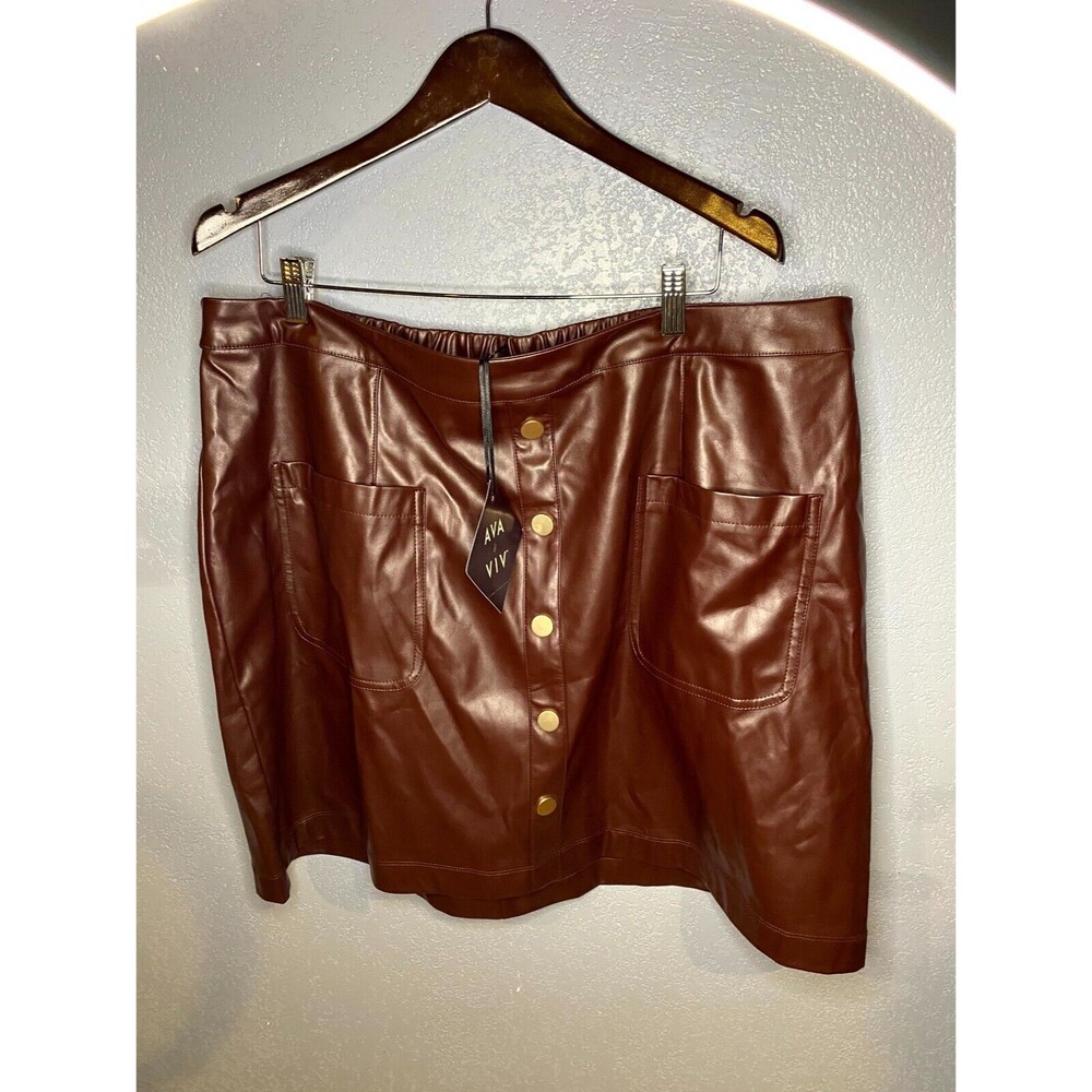 NWT Ava & Viv Women's Faux Leather Skirt Burgundy Size 1X